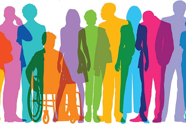 Illustration Colorful overlapping silhouettes of professional people