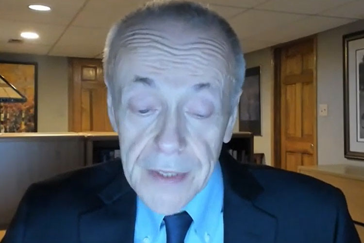 Video still of David J. Wilber, MD, FAHA, FACC, FHRS discussing results of the aMAZE trial.