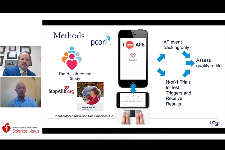 A still frame showing Gregory M Marcus, MD, and his explanation about the I-STOP AF trial, presented at Scientific Sessions 2021.