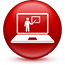 Laptop Computer icon on shiny red circle button.