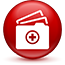 Confidental medical records icon on shiny red circle button.