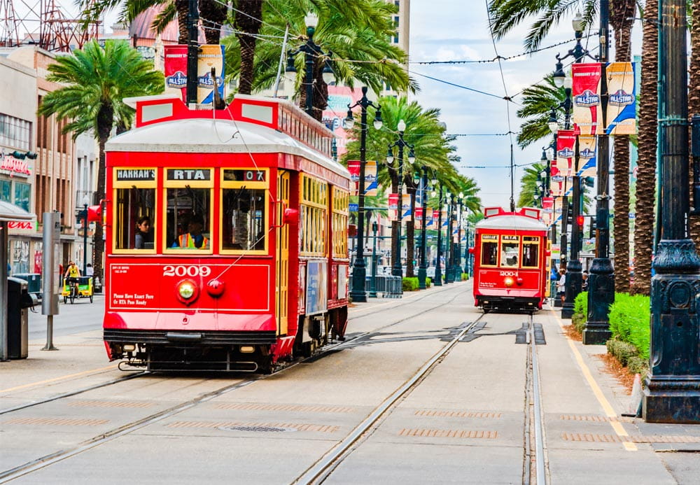 Street cars on Canal Street in New Orleans.