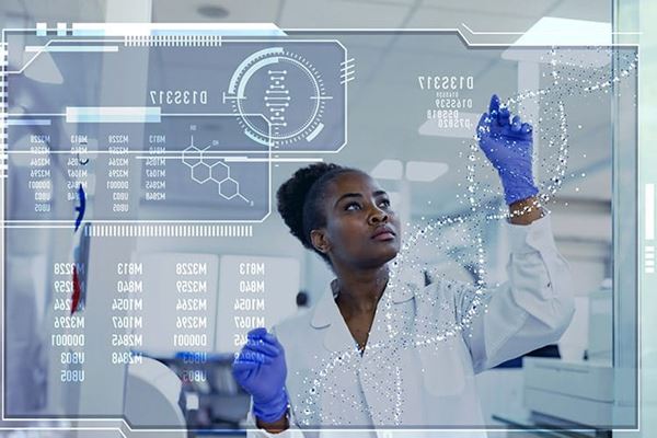 DNA researcher using biotechnology while working at the laboratory