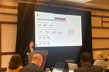 PVD Council Chair, Dr. Esther Kim, presenting at the May 14th COC meeting in Dallas, TX.