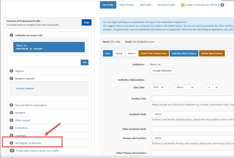 Screenshot showing step one of logging in to be a peer reviewer